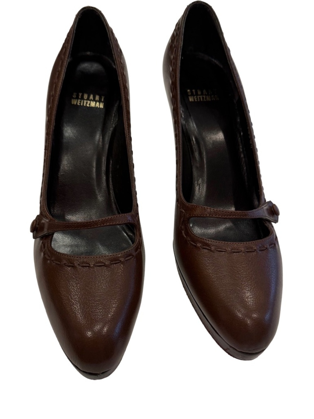 Stuart Weitzman Women's Brown Leather Mary Jane Heels Shoes Sz 8 EUC - Picture 2 of 14